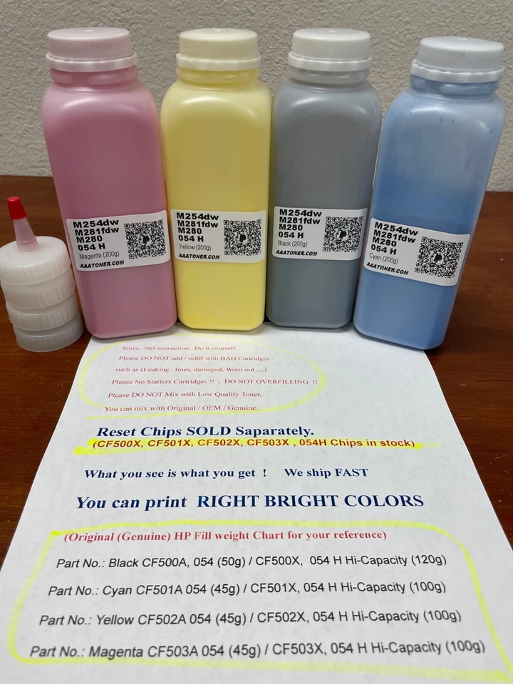 (200g x 4) Toner Refill for HP Color M254, M280, M281 (CF500A/X ~ CF503A/X), 054 - Image 1 of 4
