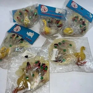 Vintage NOS Peacock Decorations/Ornaments Real Feathers Wire Feet Floral Picks - Picture 1 of 7