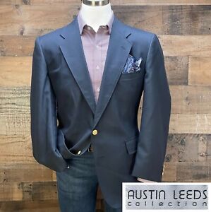 Vintage Wool Blazer Sport Coat Suit Jacket Casual Two Button Navy Blue 44R