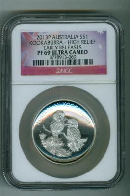 AUSTRALIA 2013-P $1 KOOKABURRA HIGH RELIEF 1 OZ. .999 SILVER NGC PF-69 ULTRA CAM - Image 1 of 2