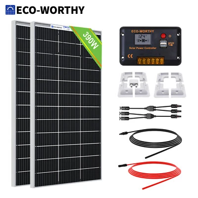 ECO-WORTHY 400W 390W 12V Solar Panel Kit with Brackets for Motorhomes Camper Van - Image 1 of 4