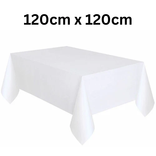 2 White Plastic Table Covers Square Tablecloth Disposable Wipe Clean Party Cloth - Image 1 of 1