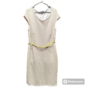 Sharagano Woman Pullover Dress stretchable Gray & Yellow Lines & Belt Size 14W - Picture 1 of 16