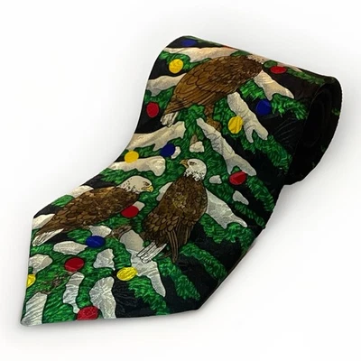 Corbata de Navidad Americana Águilas Calvas Azul 100% Seda Especies en Peligro de Extinción Foto 1 de 4