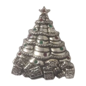 Vintage Silver Best Signed Christmas Tree Brooch Metal  - Picture 1 of 5