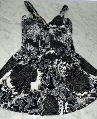 Vestido Traje De Baño Maxine of Hollywood 14 Una Pieza Vintage Negro Dorado Estilo Foto 1 de 4