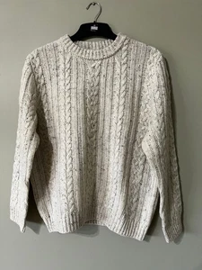 100% Merinowolle Pullover Pulli, Brust 114 cm Len 59 cm passt M/L beige/gesprenkelt - Bild 1 von 5