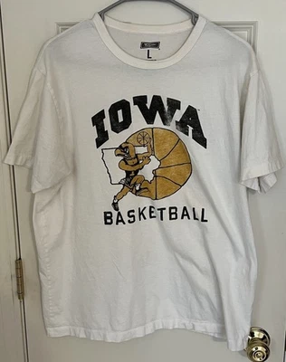 Vintage Iowa Hawkehes Basketball Shirt Short Sleeve Tailgate White LARGE - Image 1 of 3