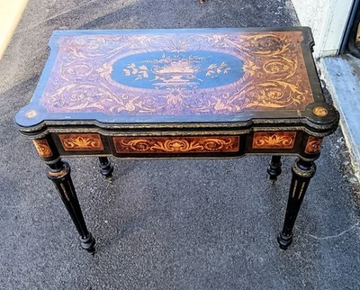 Victorian Game Table Léon Marcotte Inlaid Card Table - Image 1 of 4
