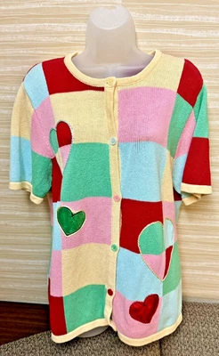 Cárdigan Suéter Vintage Para Mujer Breckenridge Colorido Corazón Perlado Botón M Foto 1 de 4