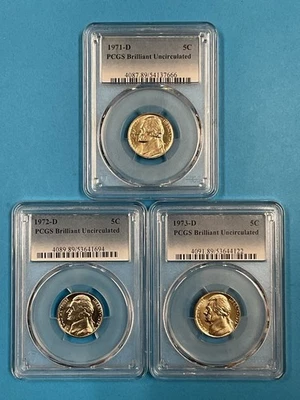 3-Coins 5c/5c/5c PCGS BU 1971D/1972D/1973D - Image 1 of 4