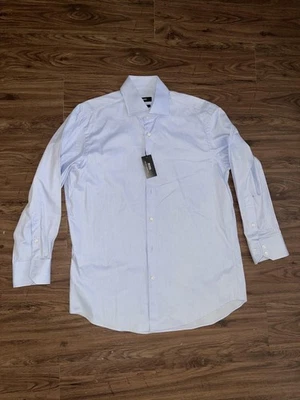 Camisa Hugo Boss Para Hombres 16 41 Azul Calce Regular Fácil Hierro Vestido Manga Larga Rayas Foto 1 de 4