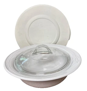 Corning Ware Casual Elegance White Floral L-21 Serving Bowl w Pyrex Lid 10" - Picture 1 of 4