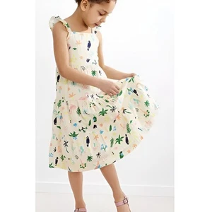 Hanna Andersson Girls Resortwear Bird Leaf Tropical Sleeveless Summer Dress 12 - Picture 1 of 8