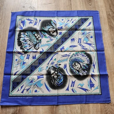 Vtg NoS Native American Chief Western Bandana 22 x 22" Made In USA Purple  - Image 1 of 4