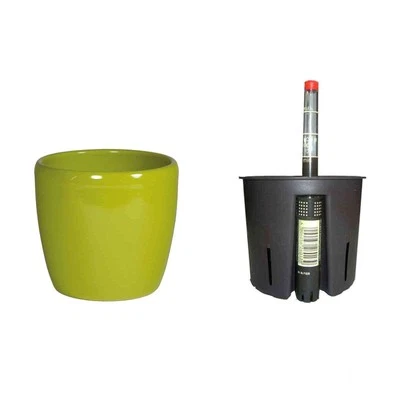 Set3 Keramik Hydro Blumentopf Venus schilfgrün+Kulturtopf+Wasserstandsanzeiger - Bild 1 von 4