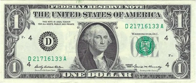 $1 1969 Small Size Federal Reserve Note, Reverse Offset Printing Error - Image 1 of 2