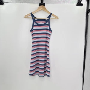 SO Girl's Blue White Red Striped Ribbed Tank Mini Dress Sz L 10/12 Casual Summer - Picture 1 of 6