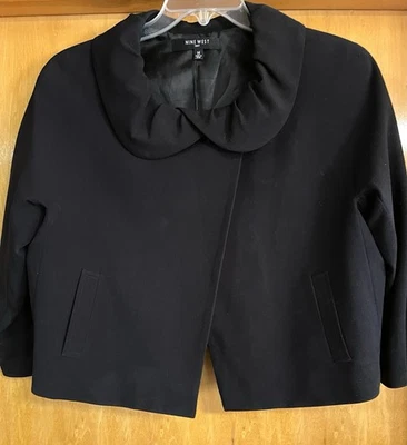 Traje Nine West Mujer 14 Negro Recortado Blazer Chaqueta Cuello Redondo Mangas 3/4 Foto 1 de 4