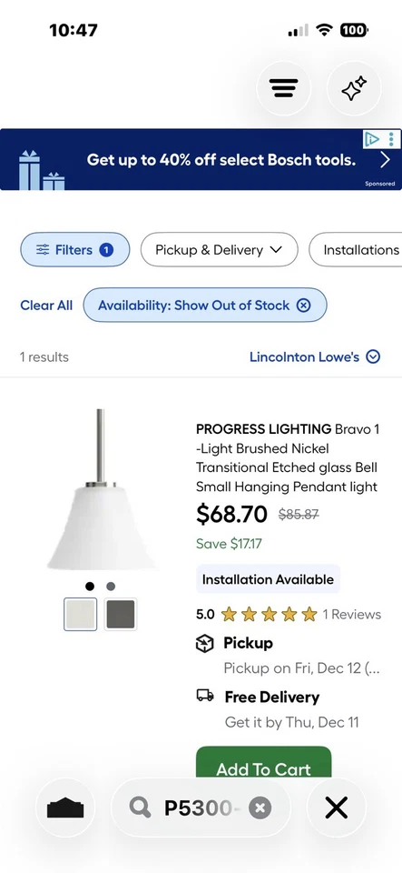 New Progress Light P5300-09 Pendant Light - Image 1 of 1