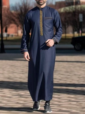 Para hombres Manga Larga Musulmana Ropa Arabia Saudita Jubba Kaftan Thobe Vestido Largo Bata Foto 1 de 4