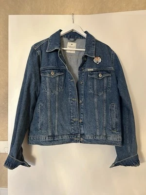 Cross Jeans Jeansjacke Damen Blau mit Rose und Tiger Customized Unikat Gr. L Neu - Bild 1 von 4