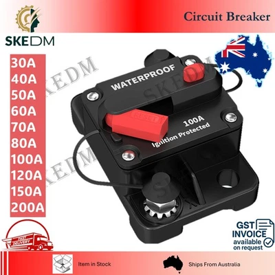 Waterproof Circuit Breaker 12V 24V DC Car Audio Marine Boat Reset Fuse Switch - Image 1 of 4