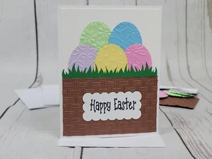Happy Easter Greeting Card Kit #11 [Lot of 4, Handmade, Basket Eggs Embossed] - Picture 1 of 6
