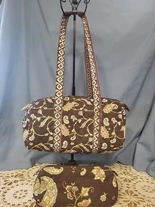 AMERICANA BY SHARIF Brown Paisley Floral  Satchel Purse With Makeup Bag - Picture 1 of 8