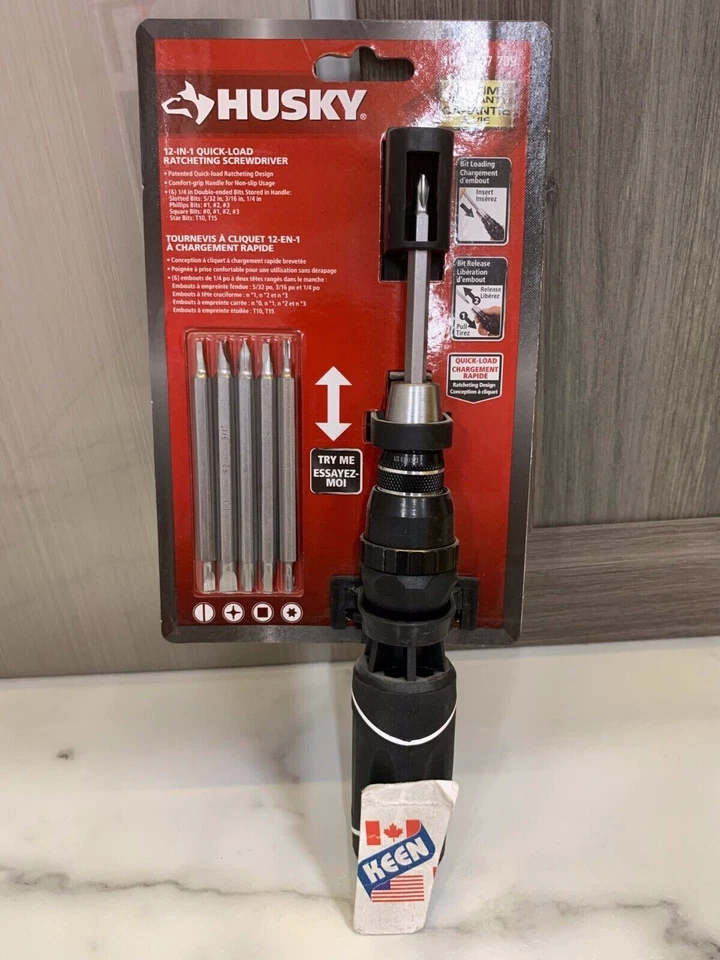 Husky Ratcheting Screwdriver 12 in 1 Quick Load Double Ended Black - Image 1 of 1