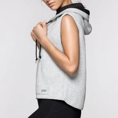 Moletom com capuz exclusivo LORNA JANE cinza claro Marl hipster sem mangas XS - Imagem 1 de 4