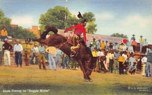 Postkarte: Cowboy Louie Cravey auf Raggin Willie, Vintage Leinen unbesendet - Bild 1 von 2
