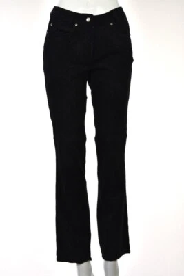 Yansi Fugel Womens Pants Size 4 Black Textured Casual Suede Leather Trousers - Image 1 of 4