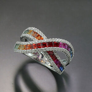 Rainbow Saphir-Brillant-Ring  2,64 carat 750er Weißgold  Wert 5.780 Euro Neu