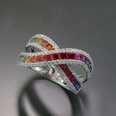 Rainbow Saphir-Brillant-Ring 750er Weißgold farbig Croisé  Wert 8.230 Euro Neu - Bild 1 von 4