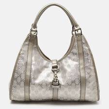 GUCCI Silver GG Imprime Canvas and Leather Medium Joy Shoulder Bag