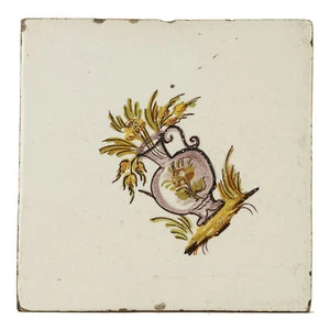 LARGE ENGLISH ATTRIBUTED FLORAL PAINTED DELFT TILE 18TH C. - Picture 1 of 3
