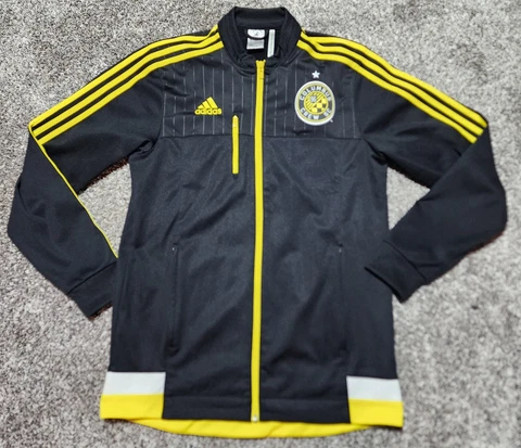 Mint! ADIDAS Columbus Crew SC Jacket-Men's Sz M-Black Yellow Full Zip Soccer Cover