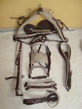 Horse Driving harness, Beige/Brown color, Nylon material with designer Bridle.