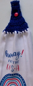 BLUE Yarn Crochet Top hooray! FOR THE U*S*A Print Cotton Kitchen Dishtowel - Picture 1 of 3