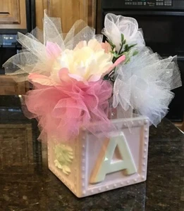 Vtg Haeger #269 Pink Block Planter Bunny & Duck Floral Arrangement Baby Shower - Picture 1 of 7