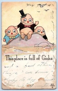 1917 THIS PLACE IS FULL OF GINKS BRILL GINKS ARTIST SIGNED ANTIQUE POSTCARD - Picture 1 of 2