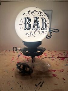 Vintage BAR Glass globe sconce light milk glass lighted sign cast iron Works