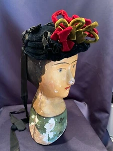 Antique C1870 Multicolored Silk Velvet Handmade Ladies Hat Nice Condition - Picture 1 of 9