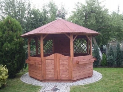 Wooden Gazebo 2.8 x 2.8 m Octagon, Decorative Panels, Roof Felt Shingle (G1) - Image 1 of 4