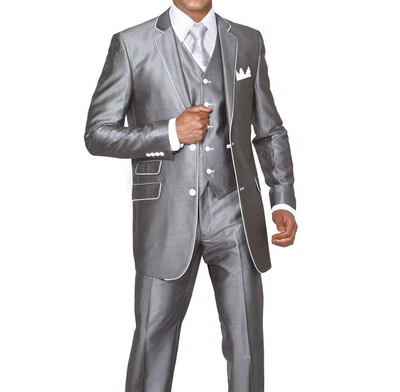 Traje ajustado de lana para hombre con chaleco y pantalones a juego 5 colores 38R ~ 56L Foto 1 de 3