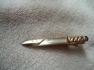 VINTAGE STRATTONS SWORD TIE PIN MOTHER OF PEARL NIPPY CLIP