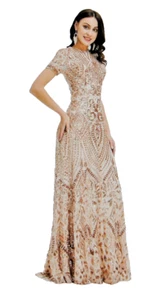 Women's Short Sleeve Sequined A-Line Formal Evening Dress Size 24 New T2391 - Picture 1 of 18