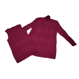 Lafayette 148 New York Silk Knit 2 Piece Twinset Tank Top Cardigan M Burgundy - Picture 1 of 15