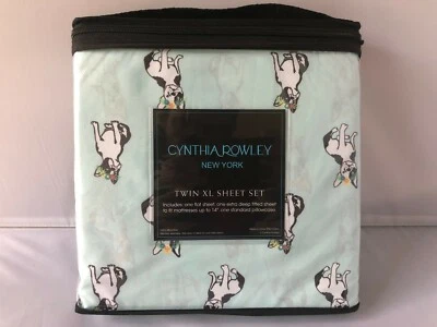 Juego de sábanas Cynthia Rowley Twin XL Bulldog Francés Aqua y 1 funda de almohada para niña Foto 1 de 4